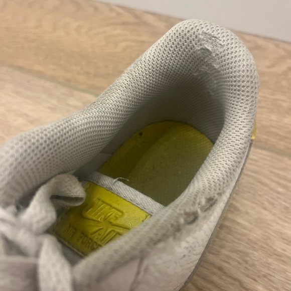 Nike Air Force White Sneakers with Yellow Swoosh - Picture 3 of 5